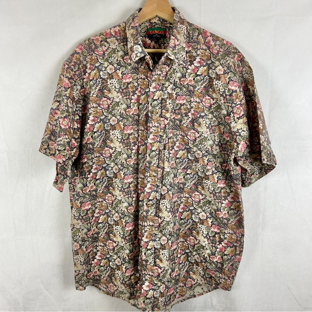 VINTAGE Tango by Max Raab Floral Short Sleeve Button‎ Down Size Large
